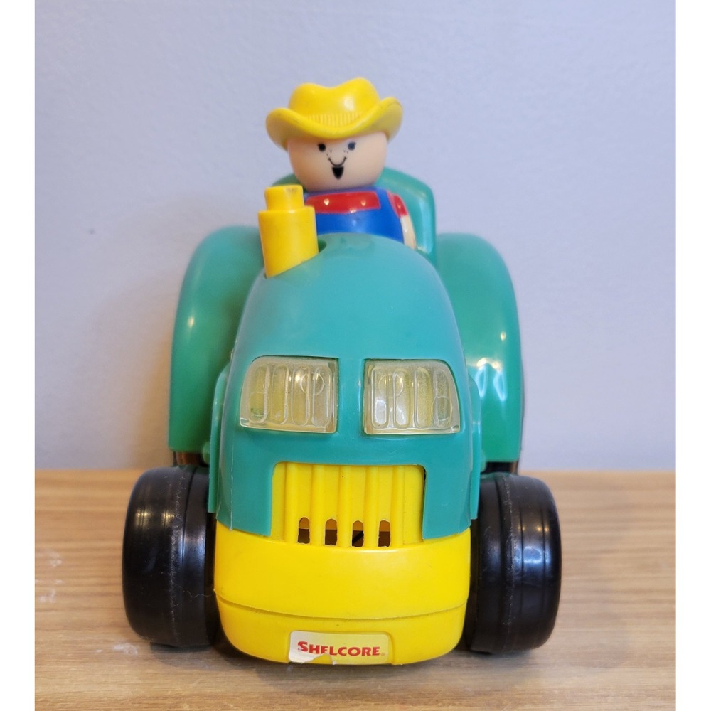 Vintage 1998 Shelcore Green Toy Tractor With Farmer Tested Working 90s Toy